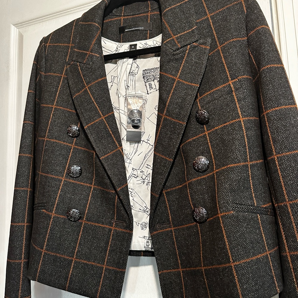 NWT White House Black Market blazer. Charcoal with whisky plaid.